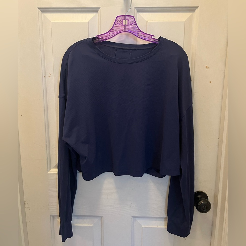 🍋 LIKE NEW Lululemon Muscle Love L/S Crop Top in Night Sea - Size 10 (?)